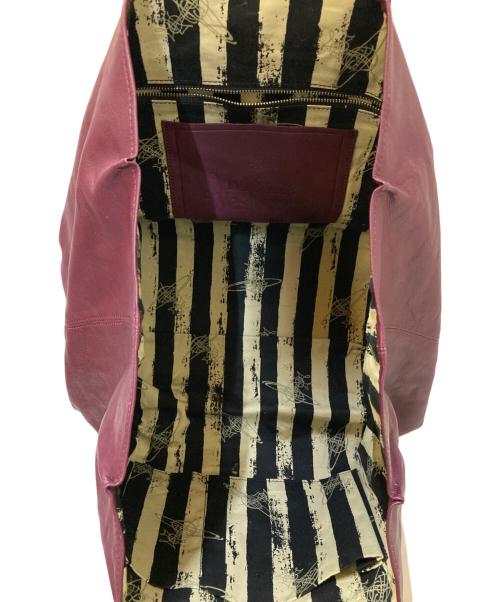 Vivienne Westwood（ヴィヴィアンウエストウッド）Vivienne Westwood (ヴィヴィアンウエストウッド) 裏地オーブ総柄 レザートートバッグ パープルの古着・服飾アイテム
