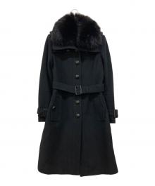 BURBERRY LONDON（バーバリーロンドン）の古着「フォックスファー付カシミヤブレンドロングコート」｜ブラック