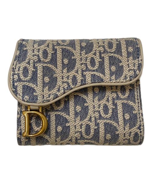 Christian Dior（クリスチャン ディオール）Christian Dior (クリスチャン ディオール) Saddle Lotus オブリーク コンパクトウォレット ブルーの古着・服飾アイテム