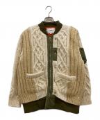 amokアモク）の古着「KNIT DOCKING MA-1」｜カーキ×ベージュ