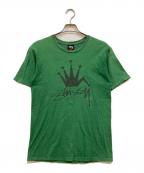 stussyステューシー）の古着「00's 折れクラウン プリントTシャツ」｜グリーン