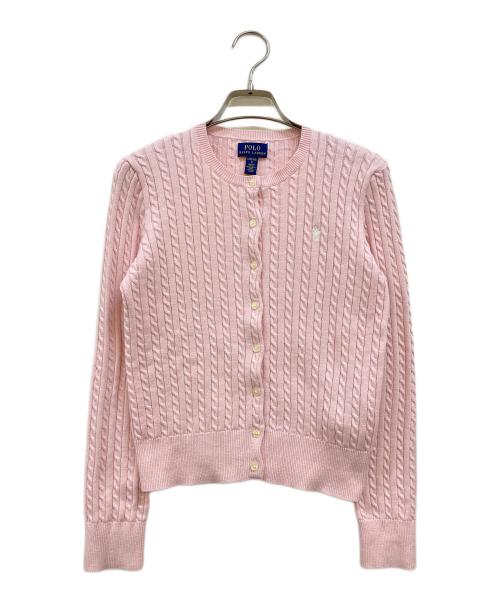 POLO RALPH LAUREN（ポロ・ラルフローレン）POLO RALPH LAUREN (ポロ・ラルフローレン) 丸首ローゲージコットンニットカーディガン ピンク サイズ:Ｌの古着・服飾アイテム