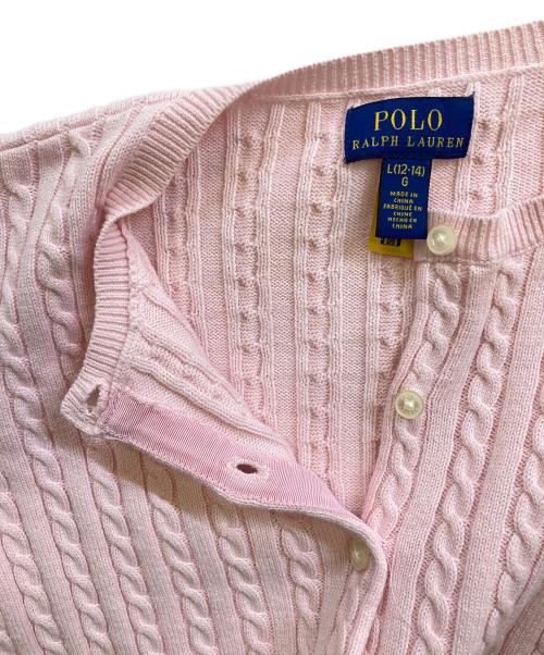 POLO RALPH LAUREN（ポロ・ラルフローレン）POLO RALPH LAUREN (ポロ・ラルフローレン) 丸首ローゲージコットンニットカーディガン ピンク サイズ:Ｌの古着・服飾アイテム