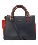 PAUL SMITHポールスミス）の古着「カラーブロック 2WAYレザーショルダーバッグ」｜ネイビー×レッド