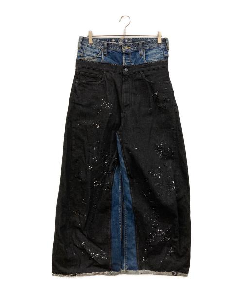 BAL（バル）BAL (バル) レイヤードデザインペイント加工デニムパンツ ブラック×インディゴ サイズ:下記参照の古着・服飾アイテム