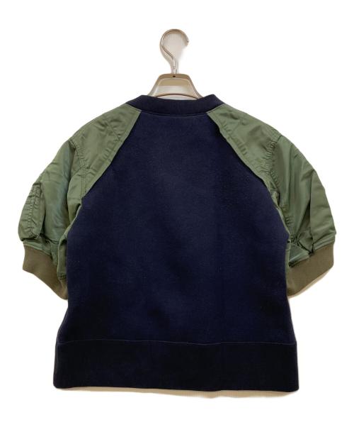 sacai（サカイ）sacai (サカイ) Sponge Sweat Pullover 半袖スウェット ネイビー×カーキ サイズ:2の古着・服飾アイテム