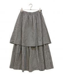 THIRD MAGAZINE（サードマガジン）の古着「コットンシルクギンガムチェック ロングスカート」｜ホワイト×ブラック