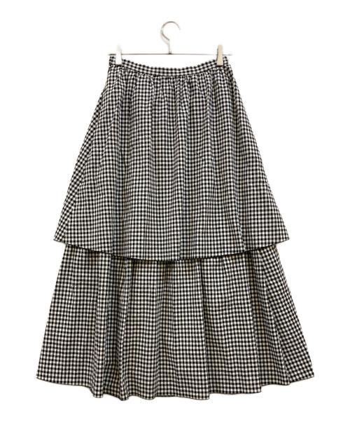 THIRD MAGAZINE（サードマガジン）THIRD MAGAZINE (サードマガジン) コットンシルクギンガムチェック ロングスカート ホワイト×ブラック サイズ:2の古着・服飾アイテム