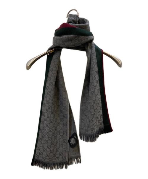 GUCCI（グッチ）GUCCI (グッチ) ウールシルク GG総柄 ストール グレーの古着・服飾アイテム