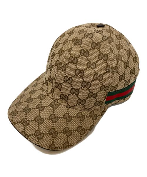 GUCCI（グッチ）GUCCI (グッチ) GGキャンバス シェリーライン バースボールキャップ ベージュ サイズ:L(59)の古着・服飾アイテム