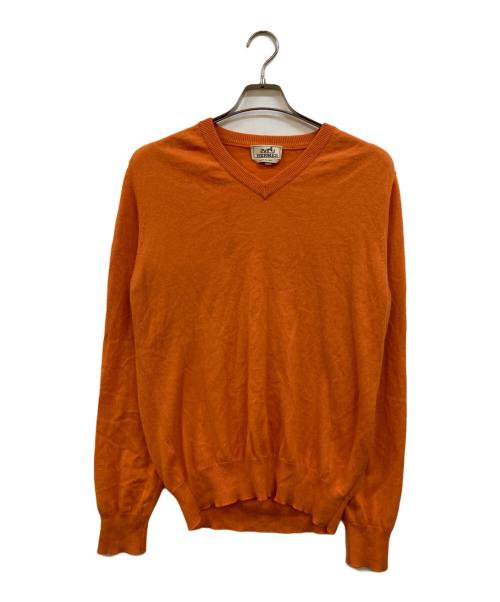HERMES（エルメス）HERMES (エルメス) カシミヤVネックニット オレンジ サイズ:Ｍの古着・服飾アイテム