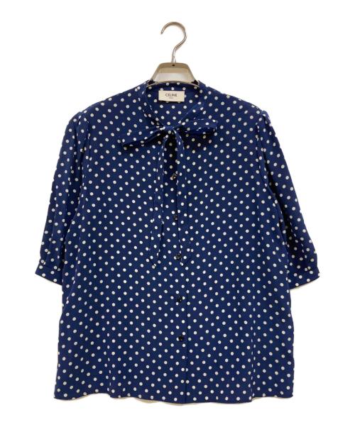 CELINE（セリーヌ）CELINE (セリーヌ) ボウタイS/Sドットシャツ ブルー×ホワイト サイズ:40の古着・服飾アイテム