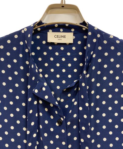 CELINE（セリーヌ）CELINE (セリーヌ) ボウタイS/Sドットシャツ ブルー×ホワイト サイズ:40の古着・服飾アイテム