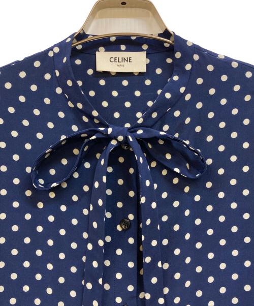 CELINE（セリーヌ）CELINE (セリーヌ) ボウタイS/Sドットシャツ ブルー×ホワイト サイズ:40の古着・服飾アイテム