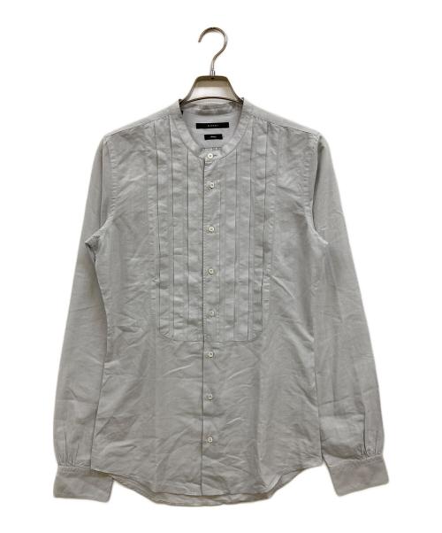 GUCCI（グッチ）GUCCI (グッチ) バンドカラー プリーツ シルクシャツ ブルー サイズ:38の古着・服飾アイテム