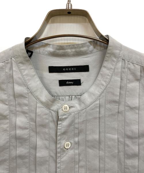GUCCI（グッチ）GUCCI (グッチ) バンドカラー プリーツ シルクシャツ ブルー サイズ:38の古着・服飾アイテム