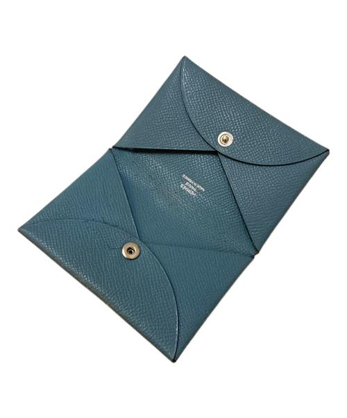 HERMES（エルメス）HERMES (エルメス) CALVI カルヴィ レザーカードケース ブルーの古着・服飾アイテム
