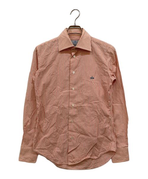 Vivienne Westwood man（ヴィヴィアン ウェストウッド マン）Vivienne Westwood man (ヴィヴィアン ウェストウッド マン) オーブワンポイント刺繍 ストライプシャツ オレンジ サイズ:44の古着・服飾アイテム