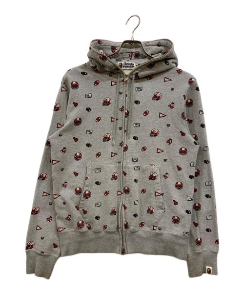 A BATHING APE（アベイシングエイプ）A BATHING APE (アベイシングエイプ) football Milo monogram BAPE full zip hoodie グレー サイズ:Ｍの古着・服飾アイテム