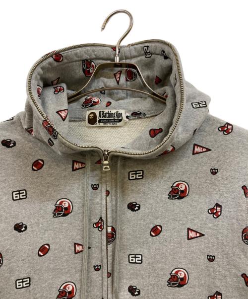 A BATHING APE（アベイシングエイプ）A BATHING APE (アベイシングエイプ) football Milo monogram BAPE full zip hoodie グレー サイズ:Ｍの古着・服飾アイテム