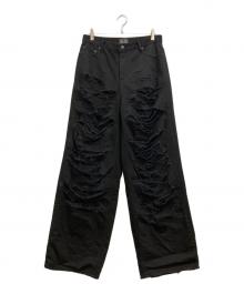 EMOSTANCECLUB（エモスタンスクラブ）の古着「destroyed baggy wide jeans」｜ブラック