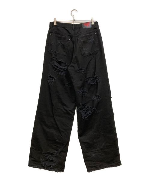 EMOSTANCECLUB（エモスタンスクラブ）EMOSTANCECLUB (エモスタンスクラブ) destroyed baggy wide jeans ブラック サイズ:1の古着・服飾アイテム