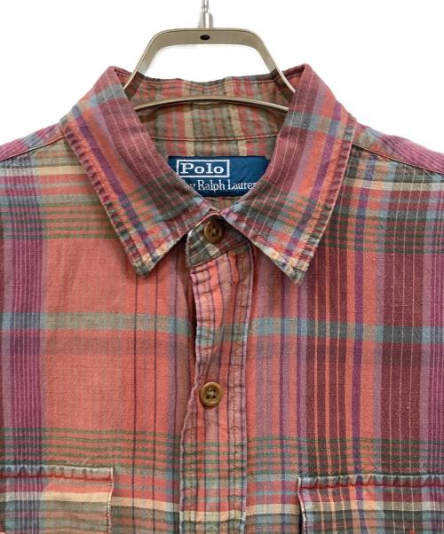 POLO RALPH LAUREN（ポロ・ラルフローレン）POLO RALPH LAUREN (ポロ・ラルフローレン) Wポケット リネンシルク チェックシャツ レッド サイズ:Sの古着・服飾アイテム
