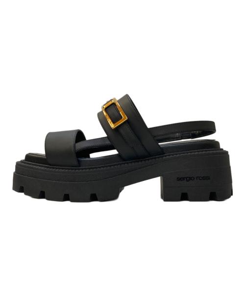 sergio rossi（セルジオロッシ）sergio rossi (セルジオロッシ) バックスリングチャンキーヒールサンダル ブラック サイズ:38の古着・服飾アイテム