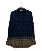 Saint Laurent Parisサンローランパリ）の古着「グラデーションチェックシャツ」｜グリーン×ブラウン
