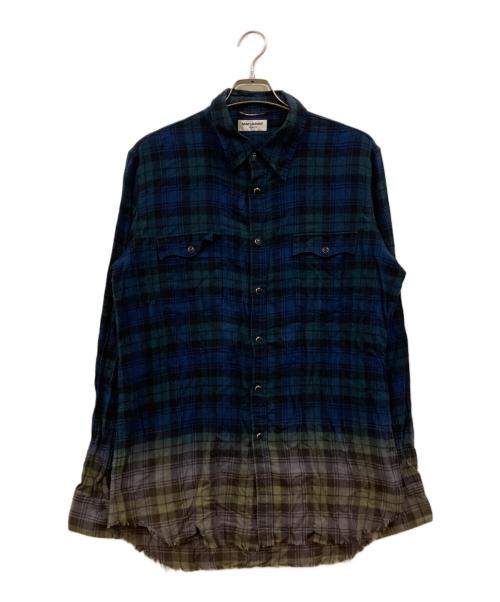 Saint Laurent Paris（サンローランパリ）Saint Laurent Paris (サンローランパリ) グラデーションチェックシャツ グリーン×ブラウン サイズ:Ｌの古着・服飾アイテム