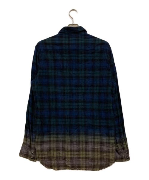 Saint Laurent Paris（サンローランパリ）Saint Laurent Paris (サンローランパリ) グラデーションチェックシャツ グリーン×ブラウン サイズ:Ｌの古着・服飾アイテム