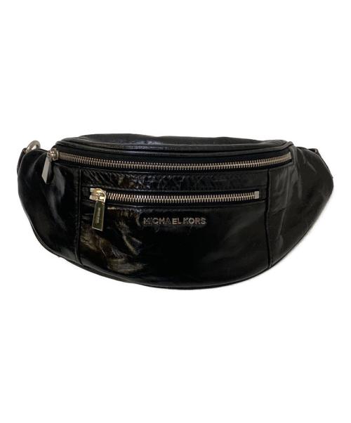 MICHAEL KORS（マイケルコース）MICHAEL KORS (マイケルコース) Medium Crinkled Calf Leather Belt Bag ブラックの古着・服飾アイテム