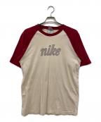 NIKEナイキ）の古着「ラグランTシャツ」｜ベージュ×レッド