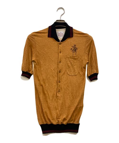 Vivienne Westwood（ヴィヴィアンウエストウッド）Vivienne Westwood (ヴィヴィアンウエストウッド) エンジェル×オーブ刺繍 ニットポロシャツ ベージュ サイズ:Sの古着・服飾アイテム