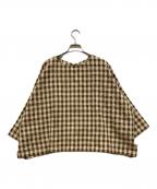 BEARDSLEYビアズリー）の古着「ブラウンギンガムチェックブラウス」｜ベージュ