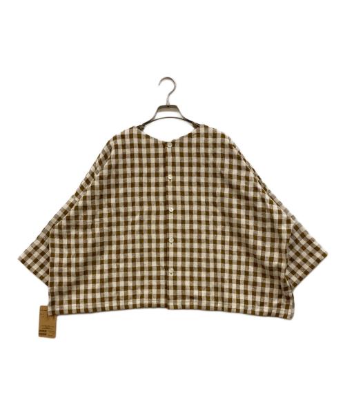 BEARDSLEY（ビアズリー）BEARDSLEY (ビアズリー) ブラウンギンガムチェックブラウス ベージュ サイズ:F 未使用品の古着・服飾アイテム