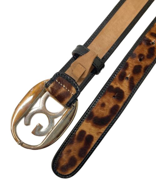 DOLCE & GABBANA（ドルチェ＆ガッバーナ）DOLCE & GABBANA (ドルチェ＆ガッバーナ) ロゴバックル ハラコレザーベルト ブラウン サイズ:90㎝-36inchの古着・服飾アイテム