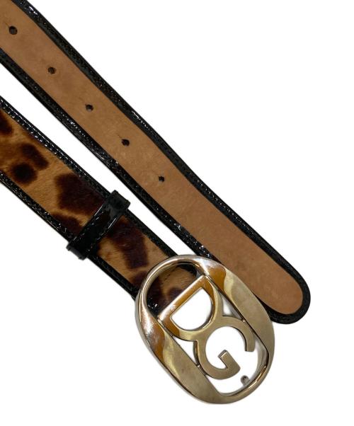 DOLCE & GABBANA（ドルチェ＆ガッバーナ）DOLCE & GABBANA (ドルチェ＆ガッバーナ) ロゴバックル ハラコレザーベルト ブラウン サイズ:90㎝-36inchの古着・服飾アイテム