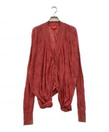 Vivienne Westwood RED LABEL（ヴィヴィアンウエストウッドレッドレーベル）の古着「オーブ総柄 透かし編み変形ニットカーディガン」｜レッド