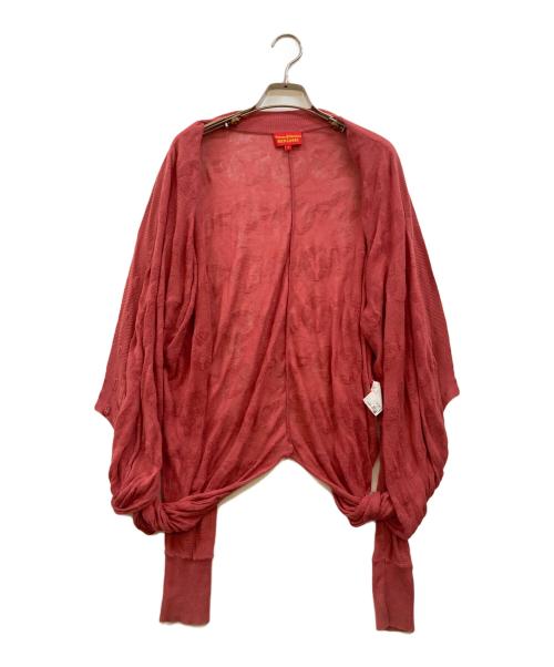 Vivienne Westwood RED LABEL（ヴィヴィアンウエストウッドレッドレーベル）Vivienne Westwood RED LABEL (ヴィヴィアンウエストウッドレッドレーベル) オーブ総柄 透かし編み変形ニットカーディガン レッド サイズ:1の古着・服飾アイテム