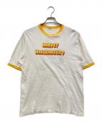 Championチャンピオン）の古着「60s 染み込みプリントリンガーTシャツ」｜ホワイト×イエロー