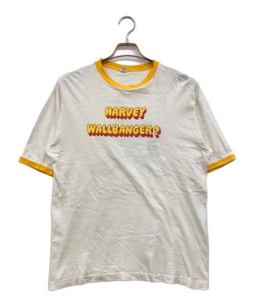Champion（チャンピオン）Champion (チャンピオン) 60s 染み込みプリントリンガーTシャツ ホワイト×イエロー サイズ:XLの古着・服飾アイテム