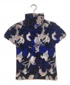 me ISSEY MIYAKEミーイッセイ ミヤケ）の古着「Graphic Design Pleated Top」｜ブルー×ホワイト