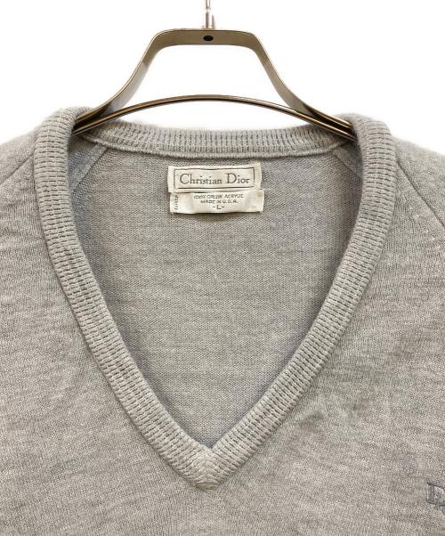 Christian Dior（クリスチャン ディオール）Christian Dior (クリスチャン ディオール) ロゴ刺繍ニット グレー サイズ:Ｌの古着・服飾アイテム