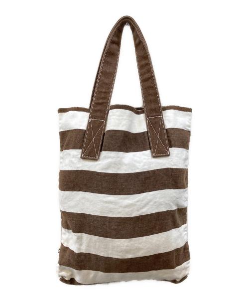 mina perhonen（ミナ ペルホネン）mina perhonen (ミナ ペルホネン) LINEN 100 トートバッグ ブラウン×ホワイトの古着・服飾アイテム