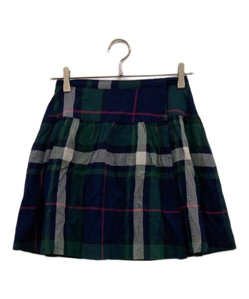 BURBERRY LONDON（バーバリーロンドン）BURBERRY LONDON (バーバリーロンドン) チェックフレアミニスカート ネイビー×グリーン サイズ:36の古着・服飾アイテム