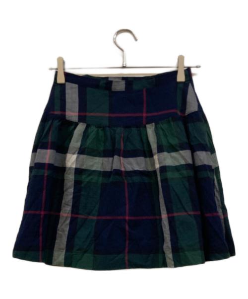 BURBERRY LONDON（バーバリーロンドン）BURBERRY LONDON (バーバリーロンドン) チェックフレアミニスカート ネイビー×グリーン サイズ:36の古着・服飾アイテム