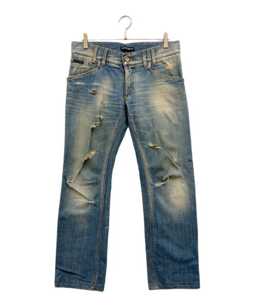 DOLCE & GABBANA（ドルチェ＆ガッバーナ）DOLCE & GABBANA (ドルチェ＆ガッバーナ) ヴィンテージ加工 ハラコパッチ デニムパンツ インディゴ サイズ:46の古着・服飾アイテム