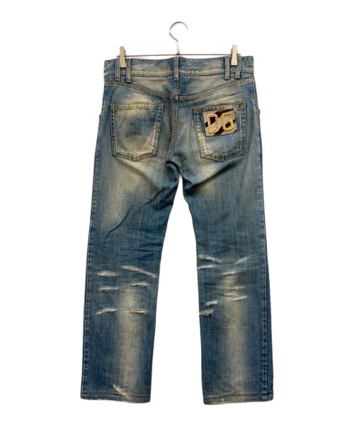 DOLCE & GABBANA（ドルチェ＆ガッバーナ）DOLCE & GABBANA (ドルチェ＆ガッバーナ) ヴィンテージ加工 ハラコパッチ デニムパンツ インディゴ サイズ:46の古着・服飾アイテム