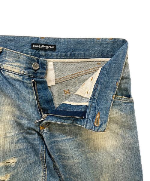 DOLCE & GABBANA（ドルチェ＆ガッバーナ）DOLCE & GABBANA (ドルチェ＆ガッバーナ) ヴィンテージ加工 ハラコパッチ デニムパンツ インディゴ サイズ:46の古着・服飾アイテム